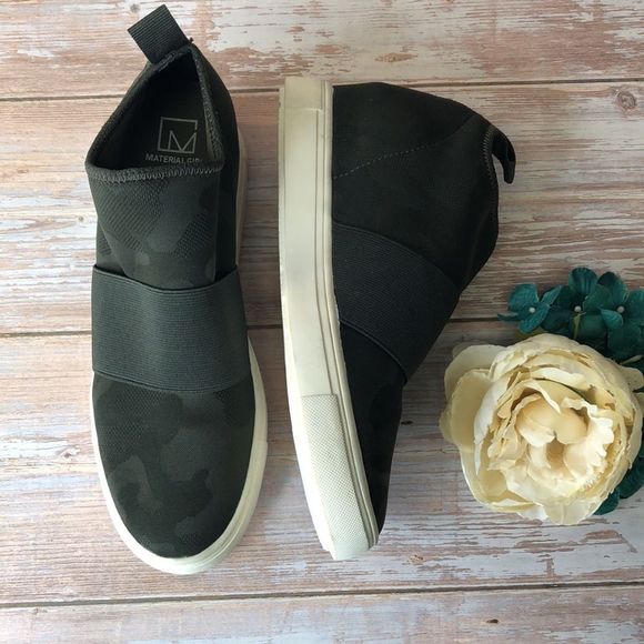 MATERIAL GIRL Quila Camo Green Sock Wedge Sneakers 8.5M - Picture 4 of 7